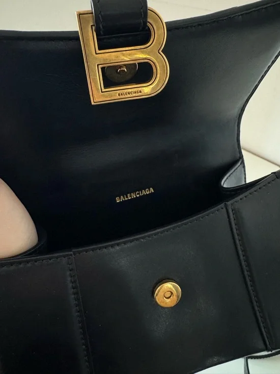 Balenciaga Black Top Handle Hourglass Satchel with Gold 'B' - Picture 7 of 8
